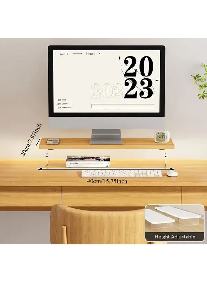 Modern Acrylic Wood Floating Monitor Stand Adjustable Height 15 75 Inch Log Color Desktop Organizer With Cable Management - Image 2